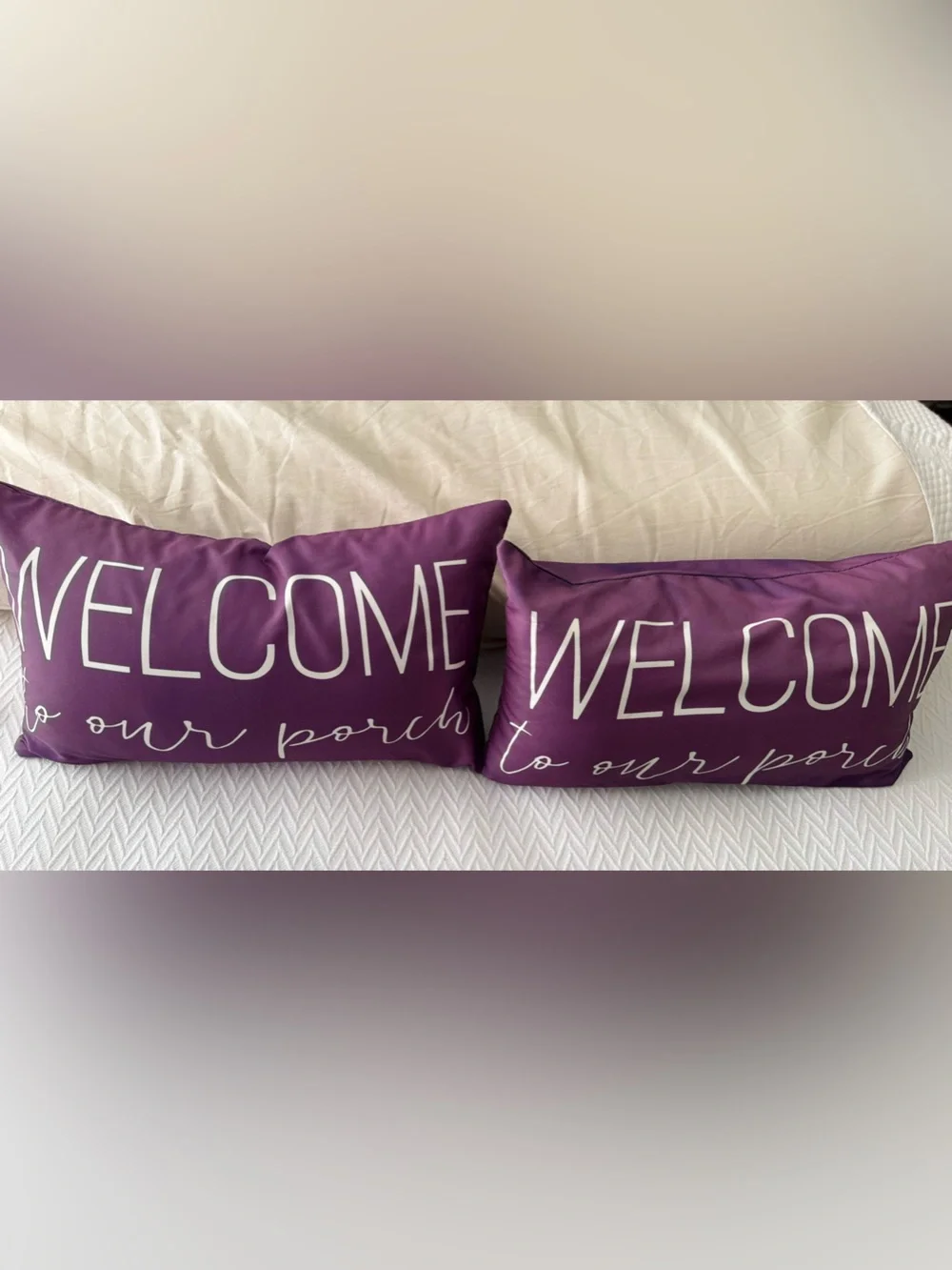 SET OF 2 ‘Welcome to Our Porch’ 20” Navy Blue & White Outdoor Pillows & Covers